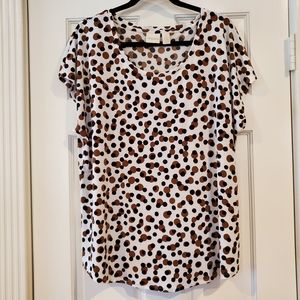 NWOT Chico's Black & Brown Polka-dot Scoop Neck Cap Sleeve Top Size 3